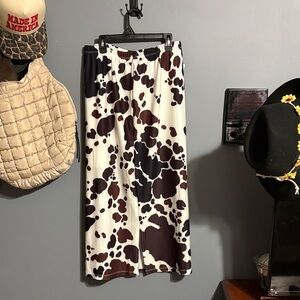 Cow Print Maxi Skirt - White and Dark Brown